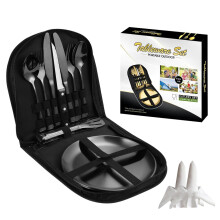 Camping Mess Kit 12pcs Stainless Steel Cookware and Dinnerware Set with Plates Utensils Carry Case