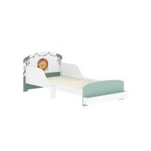 Lit pour tout-petit avec rangement, barrières de sécurité, design lion, pour les enfants de 3 à 8 ans, s'adapte au matelas de 140 x 70cm, vert.