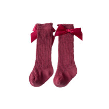 (1-2 Years, Terracotta) Calcetines hasta la rodilla para niñas, transpirables, de malla, con lazos, para recién nacidas.