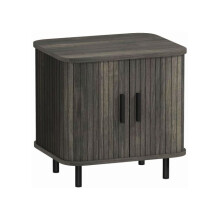 Bedside Table, Nordic Side Table with Roller Shutter Style Sliding Doors and Metal Legs for Bedroom, Living Room, Grey