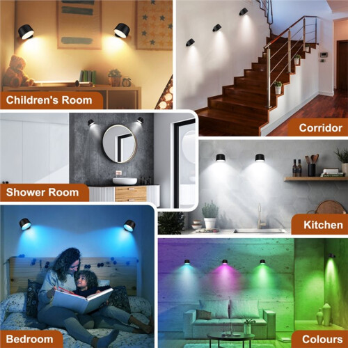 LED Wall Light Night Light 360Rotatable RGB Color Changing Bedside Lamp Dimmable Bedroom Wall Sconce with Timer Memory 2