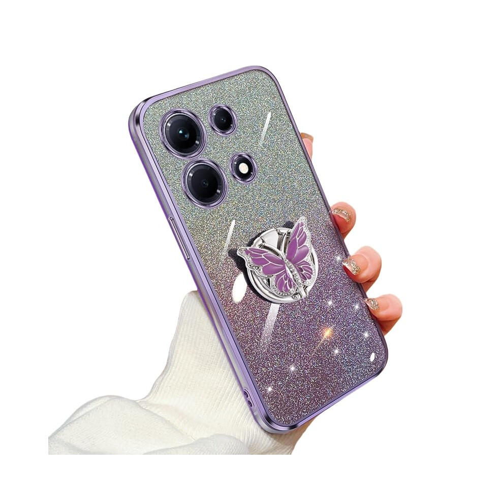 Glitter Case With Foldable Butterfly Stand, Shockproof Electroplated Tpu Cover For Infinix Note 30 Purple 9330225284246
