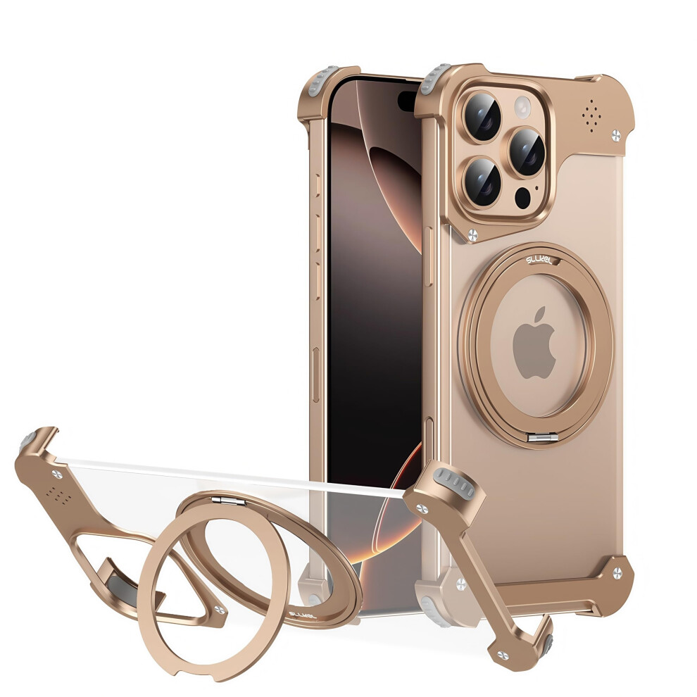 Case Compatible With Magsafe For Iphone 16 Pro Max With 360 Magnetic Kickstand, Slim Metal Frame, Militarygrade Protection, Gold 9073542954088