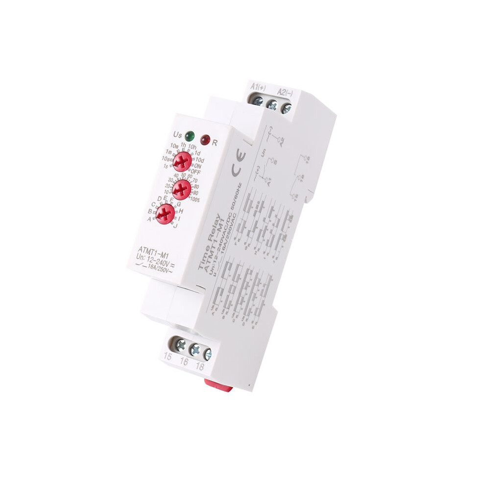 12-240Vac/ Din Rail Type Delay Relay 16A/250Vac Multifunction Timer Relay With 10 Function Choices, Atmt1-M1 4714143539100
