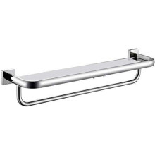 Wall Mounted Bathroom Shelf 43cm Rust Resistant Stainless Steel Tempered Glass Storage Rack Organizer