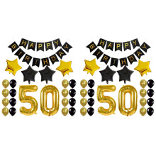 2X Geburtstags Feier Dekor Kit Alles Gute Zum Geburtstag Ballon Banner Nummer "50" Luftballons Mylar Folie und Ballons