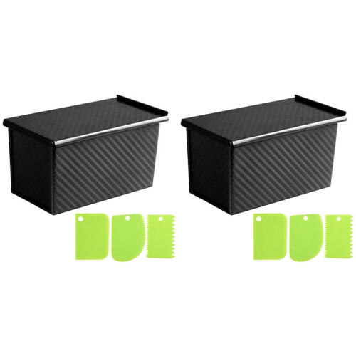 2X Bread Pans with Dough Scraper Cutter-Pullman Loaf Pan with Lid,Covered Bread Pan