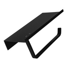 Black Aluminum Wall Mounted Toilet Paper Holder with Dual Storage Shelf for Bathroom and Kitchen