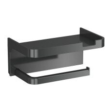 Toilet Paper Holder Wall Mount with Shelf, NoDrill Stainless Steel Bathroom Tissue Organizer, Modern Minimalist Style