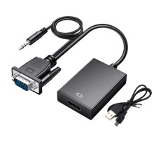 VGA to HDMI Adapter with 3.5mm Audio, 1080P VGA Male to HDMI Female Converter for PC to TV