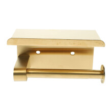 Toilet Paper Holder with Phone Shelf, Wall Mounted Stainless Steel Gold Bathroom Roll Holder