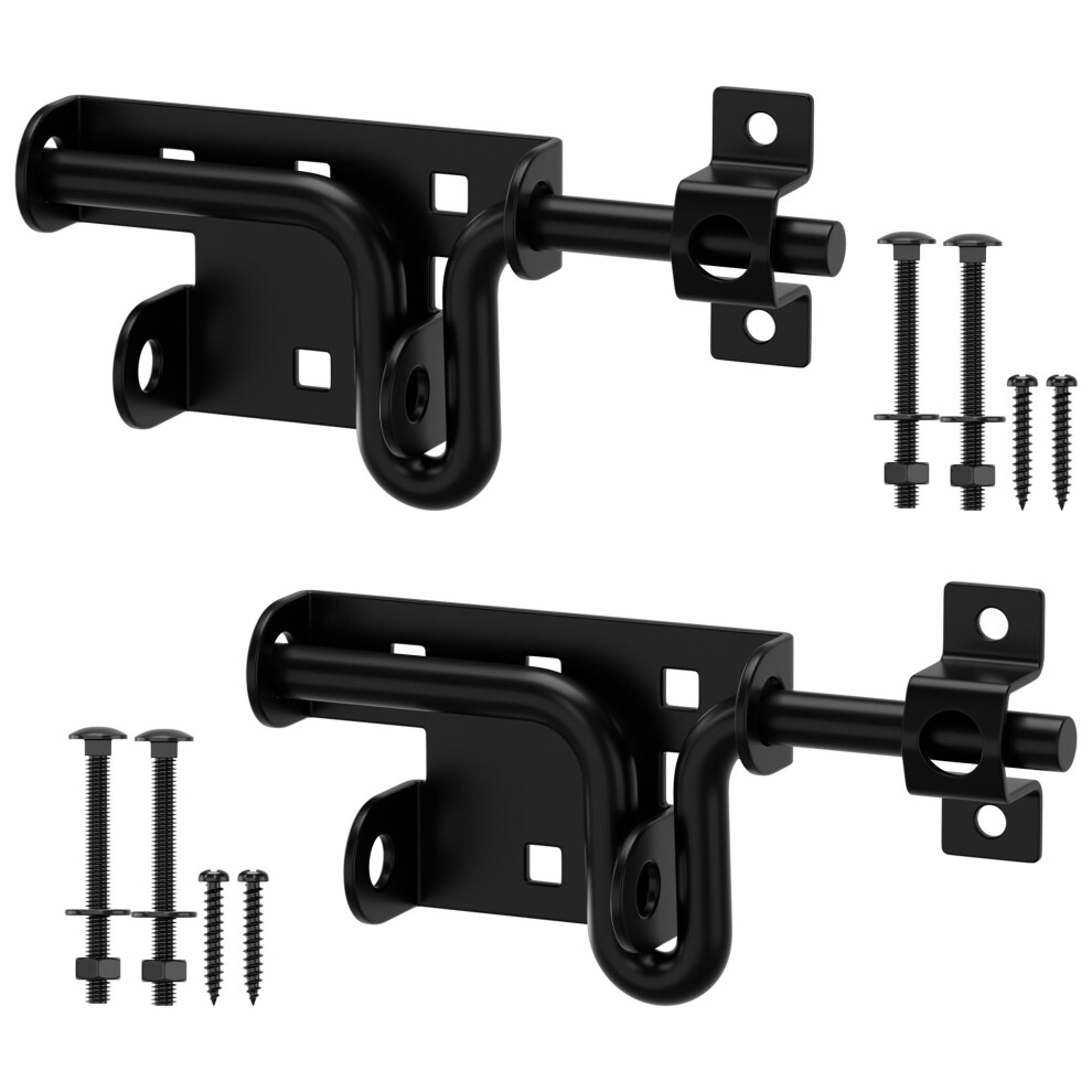 Heavy Duty Sliding Bolt Gate Latch With Padlock Hole, WeatherâResistant Black Fence And Barn Door Hardware, 2 Pack 9351714436410