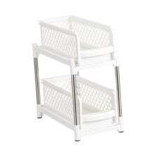 Double Layer Bathroom Organizer Shelf with Load Capacity Space Saving Rack for Kitchen and Bathroom