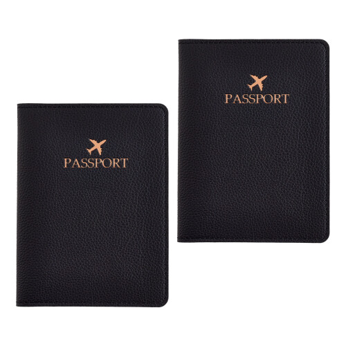 2pcs PU Leather Passports Organizer Embossed Pattern Card-Black