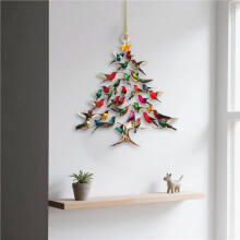 2X Christmas Ornament, Colorful Hummingbirds Hanging Ornaments for Tree, Christmas Tree Shaped Pendant