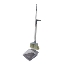 Ergonomic Long Handle Broom and Dustpan Set for Home Cleaning, Heavy Duty Standing Dustpan Design
