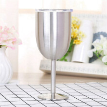 2X Wine Glass Stainless Steel Double Layer Goblet Color Large Capacity Tumbler Resistant Wine Cup Silver