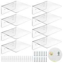 8 Pieces Clear Acrylic Wall Shelves Set, Small Floating Shelves for Bathroom or Kitchen Organization