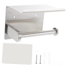 Stainless Steel Toilet Paper Holder with Wipes Dispenser, Wall Mounted 2 in 1 Storage Shelf Design