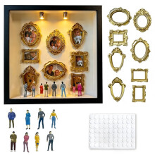 DIY Silhouette Shadow Box Frame Kit, Gold Photo Display with Figurines, Custom Memory Collage Frame for Pictures A