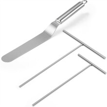 Crepe Spreader and Spatula Kit, Metal Handle Curved Offset Spacula 12",Stainless Steel 7" & 5" T-Shaped Batter Spreaders