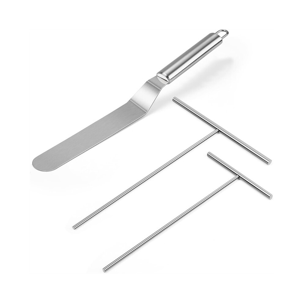 Crepe Spreader And Spatula Kit, Metal Handle Curved Offset Spacula 12",Stainless Steel 7" & 5" T-Shaped Batter Spreaders 4714237001674