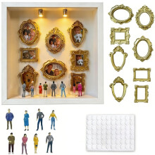 DIY Silhouette Shadow Box Frame Kit,  Gouden Fotodisplay met Beeldjes, Gepersonaliseerde Fotocollage Frame voor Foto'S B