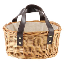 Élégant Panier de Pique-Nique en Osier avec Doubles Poignées en Cuir, Panier en Osier Fait Main pour Diverses Occasions