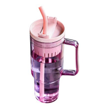 Gobelet à Paille en Plastique de Capacité, Style Coréen, avec Poignée, pour les Sports de Plein Air, 1200 Ml, Rouge