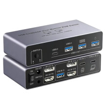USB-C+HD&DP Dual Monitor KVM 4K 60Hz 2 in 2 Out - 8K@60Hz -Compatible Splitter with Remote EU Plug