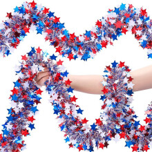 52.5Ft Patriotic Glitter Tinsel Garland Decoration,4th of July Decor Parade Cart Shiny Tinsels for Independence