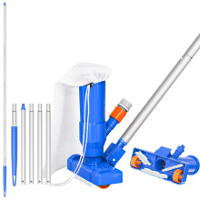 Pool Vacuum Cleaner with Adjustable Handle, Triple Scrub Action, Leaf Net Bag, Mini Jet for Above Ground Pool and Spa