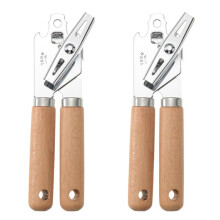 2 Stuks Ergonomische Handmatige Blikopeners van Roestvrij Staal met Houten Handvat - Zijsnijdende Opener
