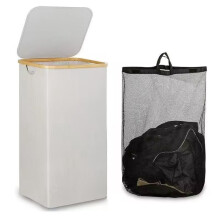 Large 100L Laundry Basket with Lid and Bamboo Handles, Foldable Dirty Clothes Bin for Home Use