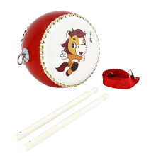 7 Inch Chinese Drum Kids Hand Drum Wooden with Carry Strap and Sticks Traditional Chinese Percussion Instrument