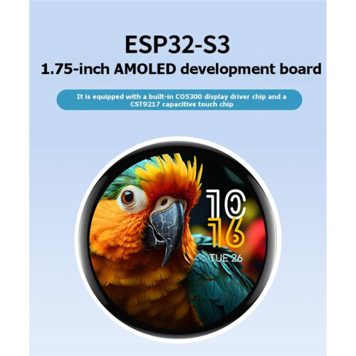 ESP32-S3 1.75 Inch AMOLED Round Touch Display Development Board with 6-Axis Sensor for Xiaozhi AI Deepseek, IoT