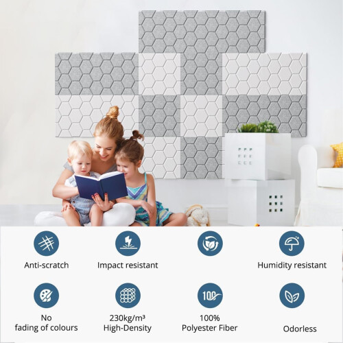 Polyester Fiber Soundproof Panels with Honeycombs Design-Grey 1