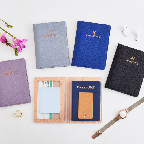 2pcs PU Leather Passports Organizer Embossed Pattern Card-Black 2