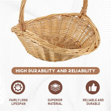 Wicker Basket with Handle, Wicker Shopping Basket, Gift Hamper Basket, Picnic Baskets, Kitchen Storage Basket- Large