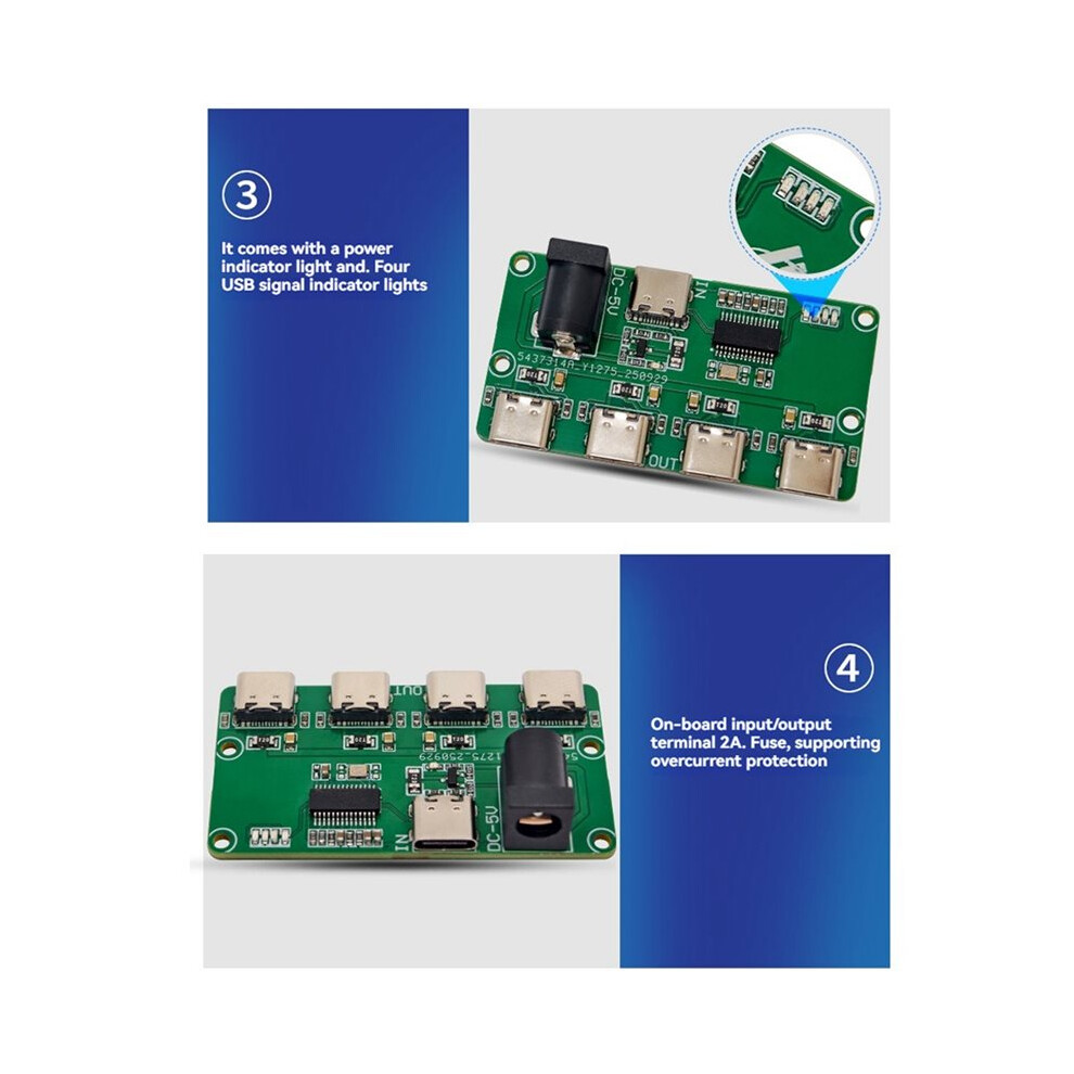 USB2.0 HUB Module 1-to-4 Hub Module 480Mbps Type-C Input Type-C Output ...