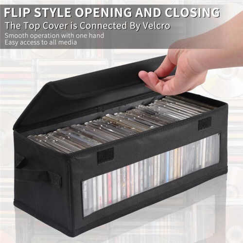 Home CD Storage Box with Handle, Tape Cassette Display Stand, DVD and Optical Disc Rack