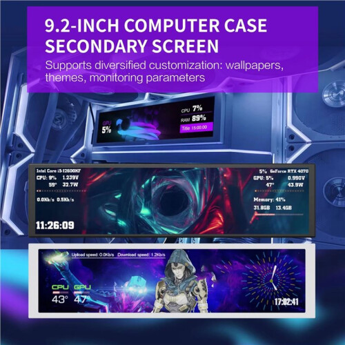D92 Computerbehuizing Sub-Screen 9,2-Inch Lange Strip Scherm CPU-Temperatuurmonitor Prestatiebewaking DIY Wit 2