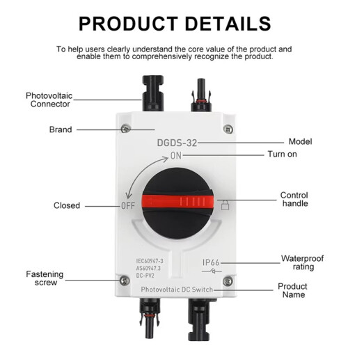 PV Solar Disconnect  1200VDC 32A PV  System Isolator  IP66 Waterproof 2