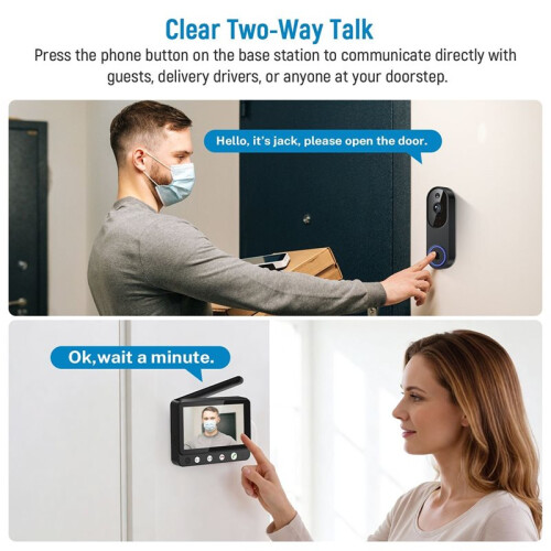 Wireless Doorbell Camera Video Intercom System with 4.5" Screen, 655ft Range, 2-Way Talk, Night Vision, Cloud. 1