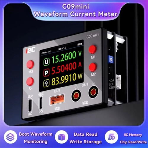 I2C C09MINI Waveform Ammeter 0-36V Input Voltage Current Tester 2 Inch HD Display Fast Scaning Measurement Tester 1