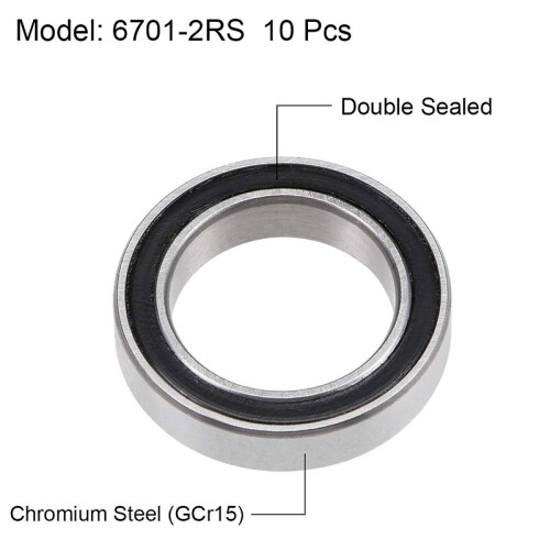 10PCS 6701-2RS 12X18X4 mm Miniature Double Rubber Sealed Deep   Bearings