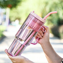 Grote Plastic Drinkbeker met Rietje en Handvat in Koreaanse Stijl, voor Buitensporten, 1200 Ml Waterfles, Rood