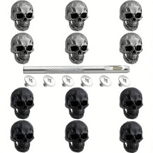 12 Pcs Skull Rivets Studs for Clothing, Gothic Style Skull Buttons Screws with Drilling Tool, 3D Skeleton Pins