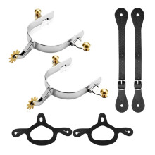2 Pack Spurs for Cowboy Boots Men with 2 Pcs Leather Belt and Tie Down Straps, Western English Horse Spurs