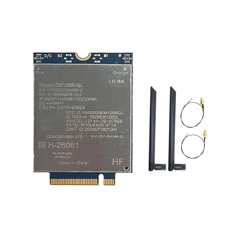 Em120r-Gl 4G Module+2X8db Antenna Em120r Cat12 600Mbps M. 2/Key B For X1 Yoga 6Th X13 Yoga P14s T14 T15 T15s 6034043152819